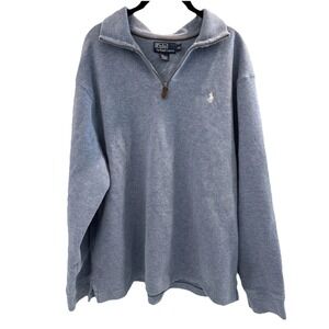 Polo Ralph Lauren Cotton Sweater Men XXL Blue 1/4 Zip Knit Pullover Preppy Pony